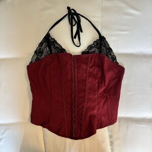 Burgundy and Black Lace Halter Corset Top